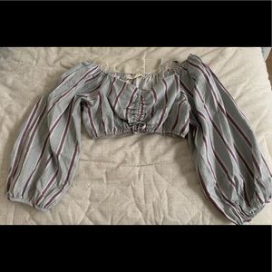 Medium stripe off shoulder long sleeve crop top